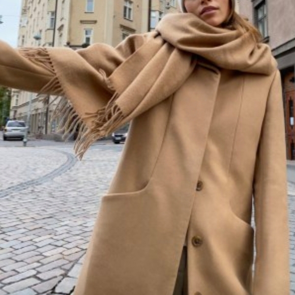 Aritzia Wilfred The Cocoon Cashmere Italian Virgin Wool Tan Coat - Picture 13 of 14